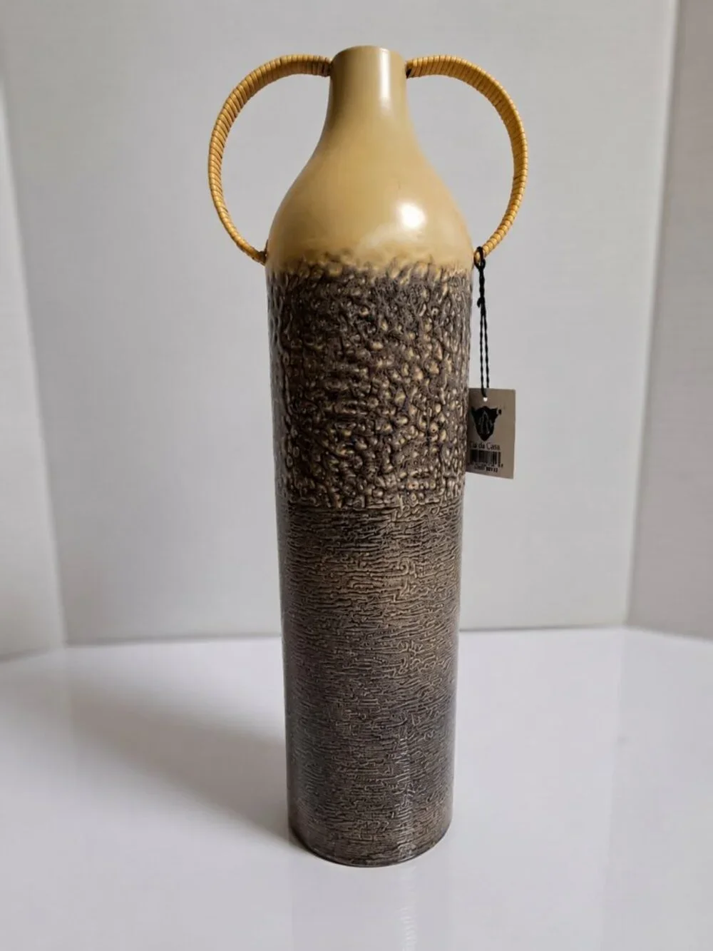Handmade Indian Textured Metal Vase Gray Beige